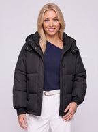 Ribkova Oversized Hooded Puffer Jacket – Padded Quilted Women Casual Winter Outerwear Cropped Bomber Jacket