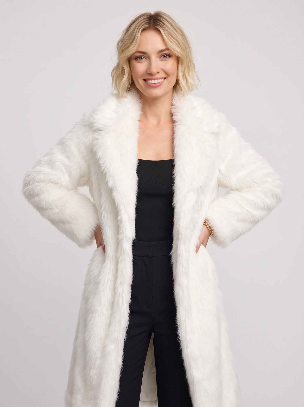 Shawlane Longline Faux Fur Coat – Women Long Fluffy Jacket Winter Evening Party Oversized Outerwear Coat