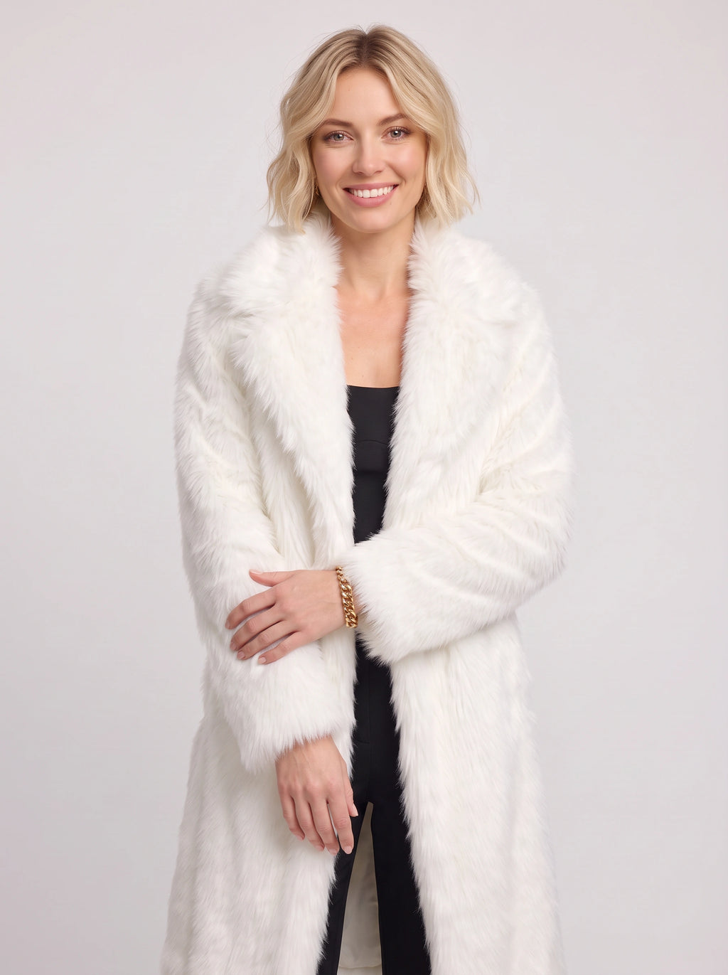 Shawlane Longline Faux Fur Coat – Women Long Fluffy Jacket Winter Evening Party Oversized Outerwear Coat