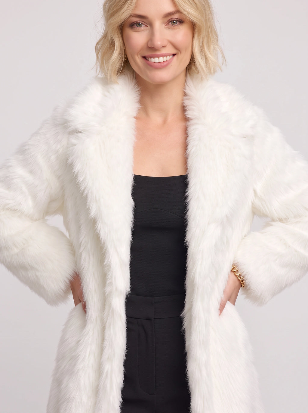 Shawlane Longline Faux Fur Coat – Women Long Fluffy Jacket Winter Evening Party Oversized Outerwear Coat