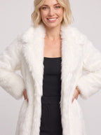 Shawlane Longline Faux Fur Coat – Women Long Fluffy Jacket Winter Evening Party Oversized Outerwear Coat