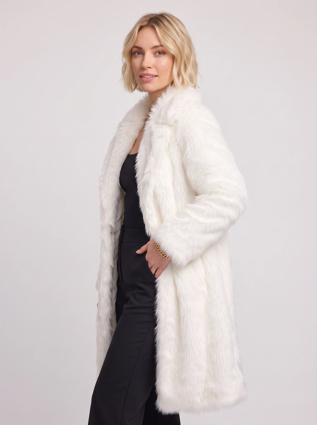 Shawlane Longline Faux Fur Coat – Women Long Fluffy Jacket Winter Evening Party Oversized Outerwear Coat