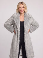 Shawlane Longline Faux Fur Coat – Women Long Fluffy Jacket Winter Evening Party Oversized Outerwear Coat