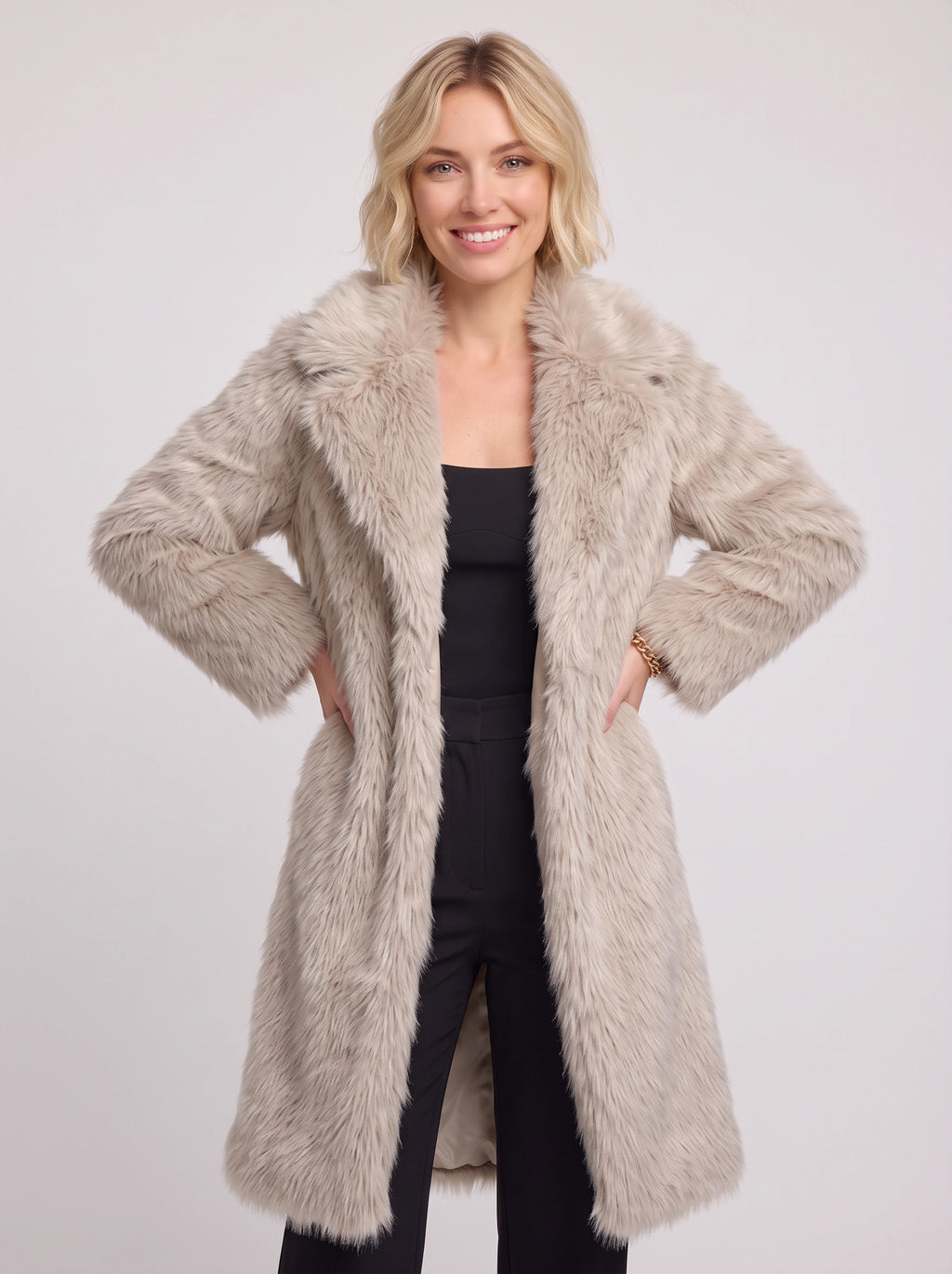Shawlane Longline Faux Fur Coat – Women Long Fluffy Jacket Winter Evening Party Oversized Outerwear Coat