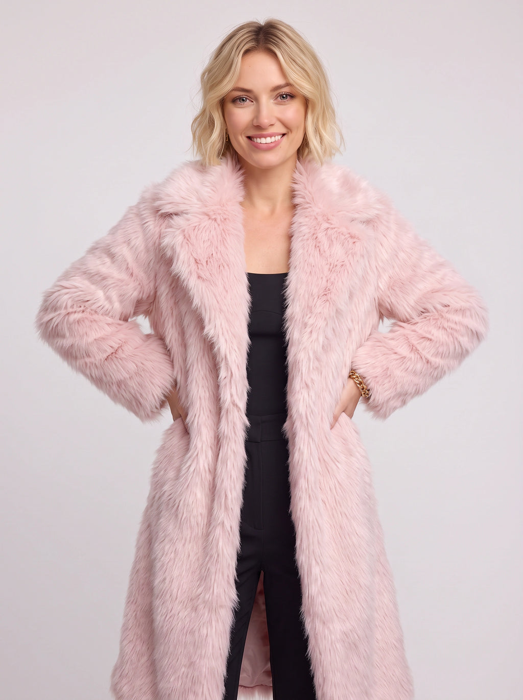 Shawlane Longline Faux Fur Coat – Women Long Fluffy Jacket Winter Evening Party Oversized Outerwear Coat