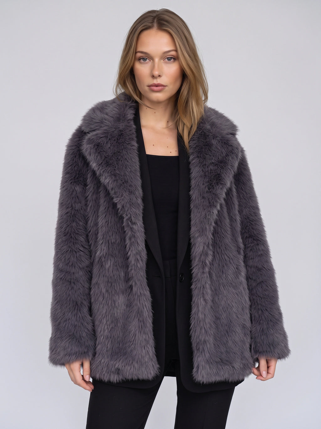 Chevrona Faux Fur Longline Coat – Faux Fur Jacket Women Winter Elegant Evening Party Coat