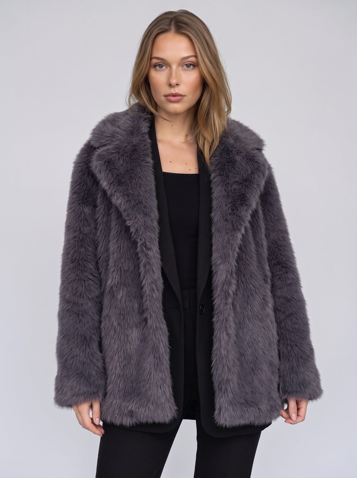 Chevrona Faux Fur Longline Coat – Faux Fur Jacket Women Winter Elegant Evening Party Coat