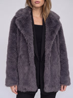 Chevrona Faux Fur Longline Coat – Faux Fur Jacket Women Winter Elegant Evening Party Coat