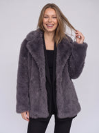 Chevrona Faux Fur Longline Coat – Faux Fur Jacket Women Winter Elegant Evening Party Coat