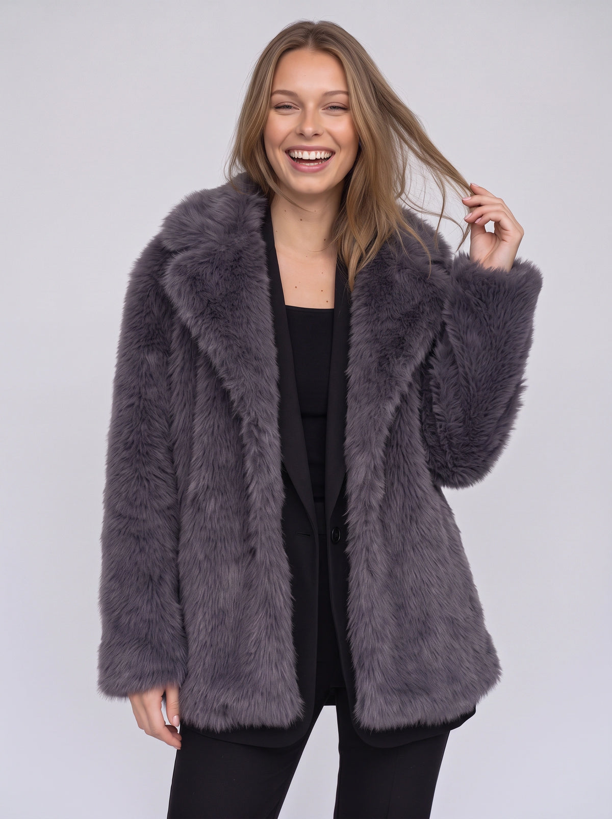 Chevrona Faux Fur Longline Coat – Faux Fur Jacket Women Winter Elegant Evening Party Coat