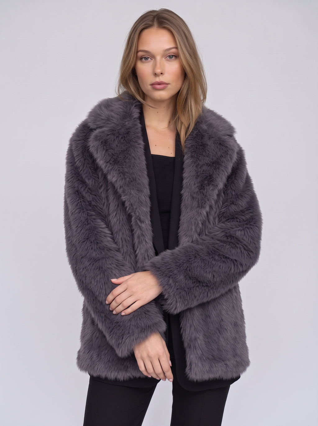 Chevrona Faux Fur Longline Coat – Faux Fur Jacket Women Winter Elegant Evening Party Coat