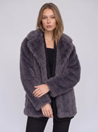 Chevrona Faux Fur Longline Coat – Faux Fur Jacket Women Winter Elegant Evening Party Coat
