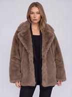 Chevrona Faux Fur Longline Coat – Faux Fur Jacket Women Winter Elegant Evening Party Coat