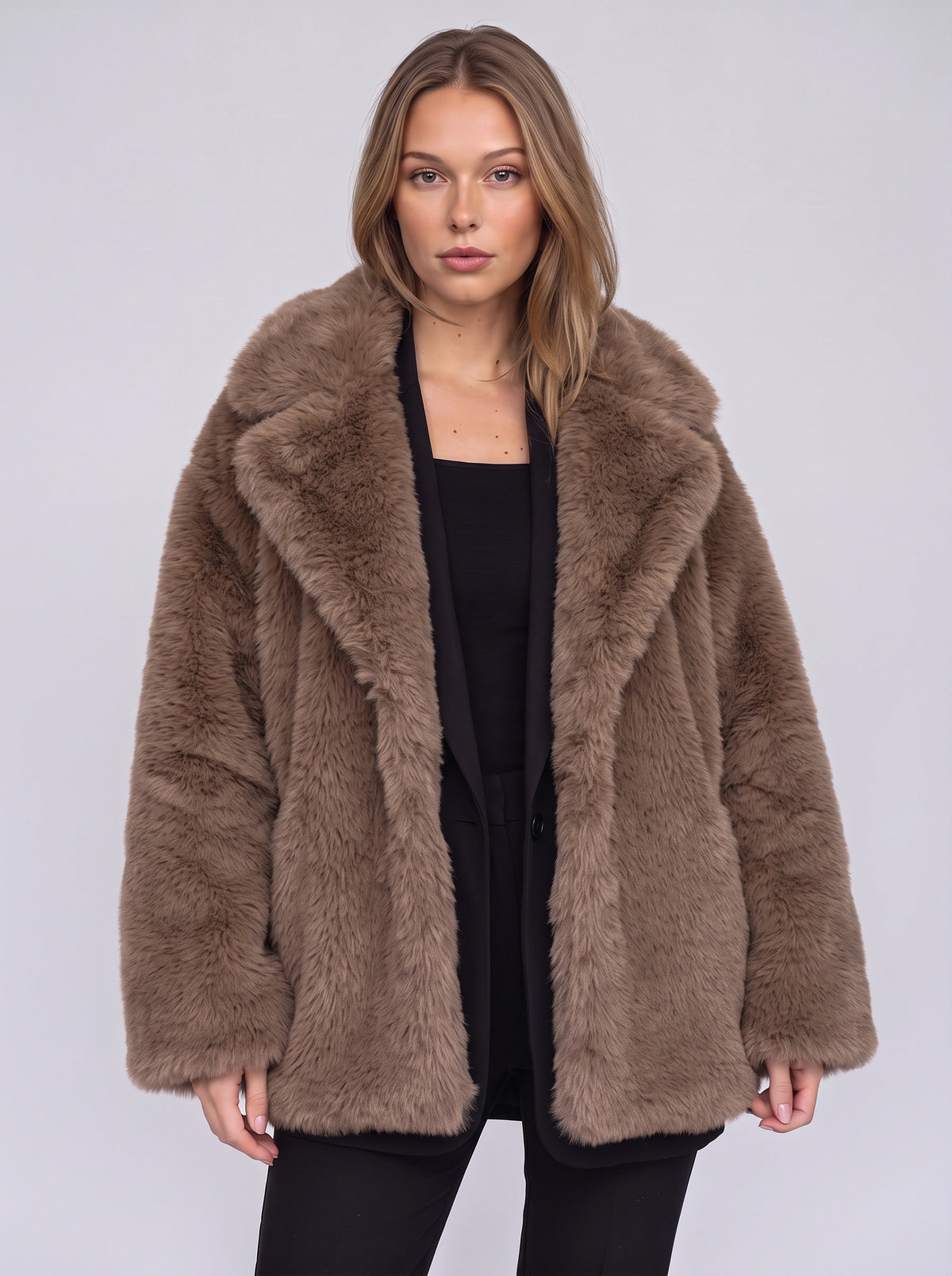 Chevrona Faux Fur Longline Coat – Faux Fur Jacket Women Winter Elegant Evening Party Coat