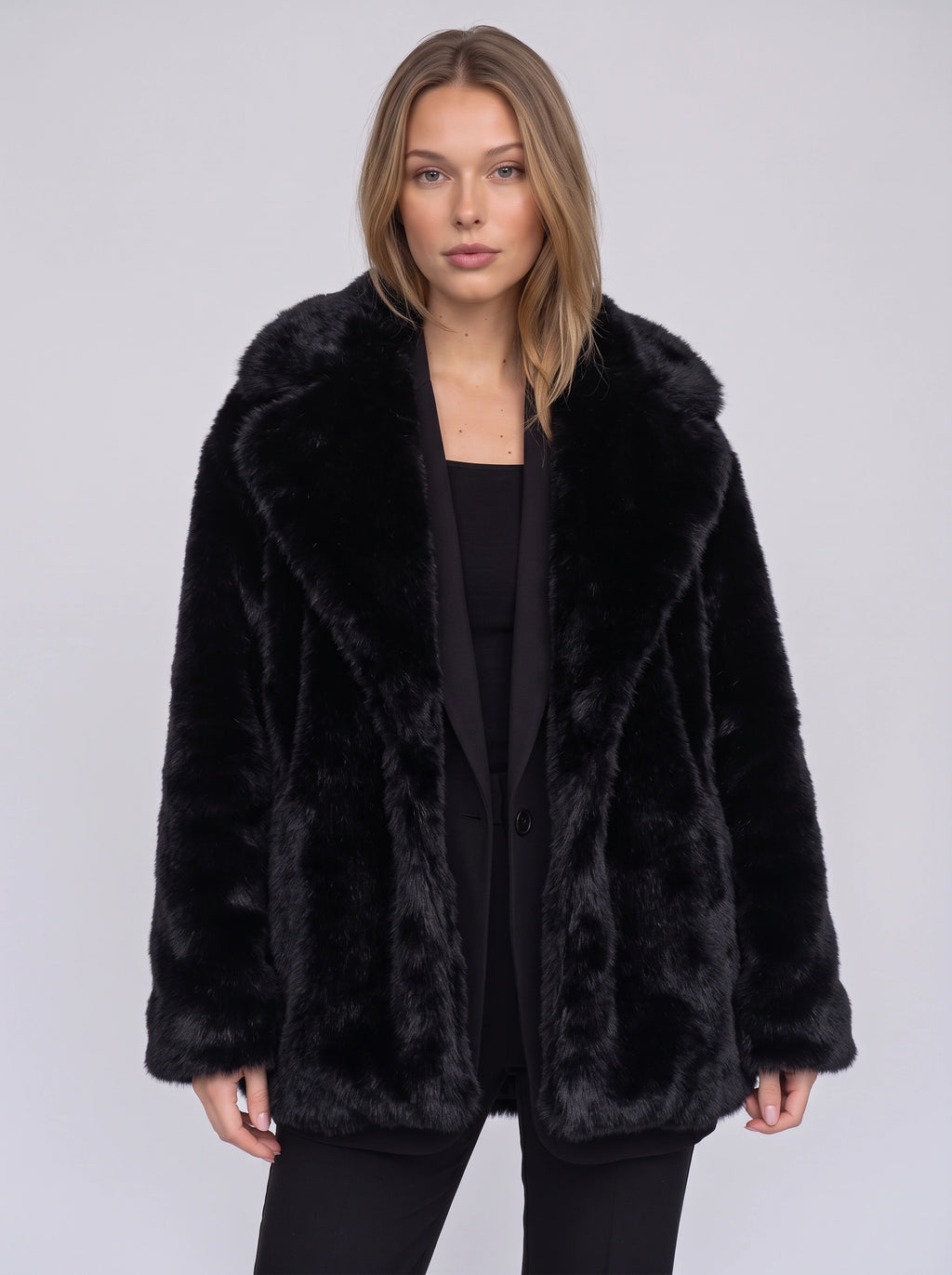 Chevrona Faux Fur Longline Coat – Faux Fur Jacket Women Winter Elegant Evening Party Coat