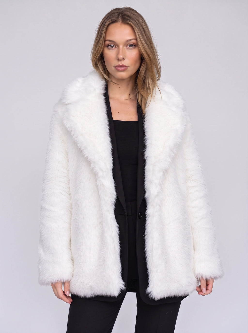 Chevrona Faux Fur Longline Coat – Faux Fur Jacket Women Winter Elegant Evening Party Coat