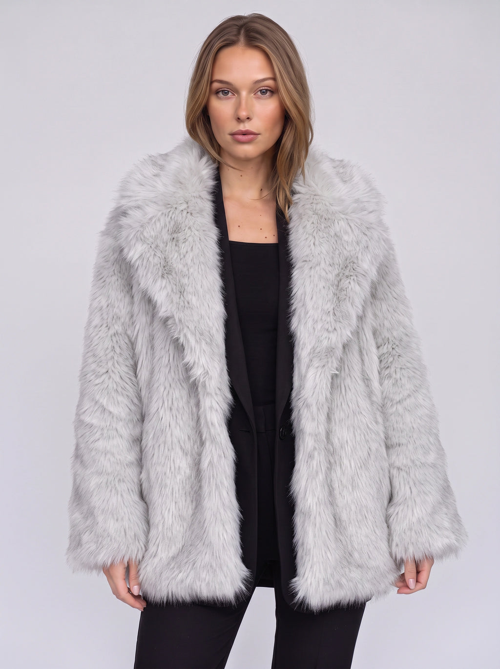 Chevrona Faux Fur Longline Coat – Faux Fur Jacket Women Winter Elegant Evening Party Coat