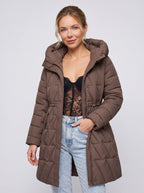 Diaquiln Longline Hooded Puffer Coat – Quilted Padded Women Winter Coat Casual Warm Outerwear