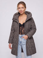 Diaquiln Longline Hooded Puffer Coat – Quilted Padded Women Winter Coat Casual Warm Outerwear