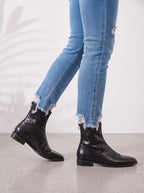 Strexia Stretch Sock Ankle Boots – Women Western Pointed Toe Block Heel Leather Ankle Boots