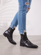 Strexia Stretch Sock Ankle Boots – Women Western Pointed Toe Block Heel Leather Ankle Boots