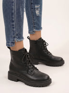 Cletrix Lace-Up Ankle Boots – Women Combat Boots Chunky Platform Sole British Womens Boots Autumn Fall