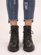 Cletrix Lace-Up Ankle Boots – Women Combat Boots Chunky Platform Sole British Womens Boots Autumn Fall