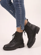 Cletrix Lace-Up Ankle Boots – Women Combat Boots Chunky Platform Sole British Womens Boots Autumn Fall