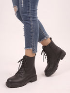 Cletrix Lace-Up Ankle Boots – Women Combat Boots Chunky Platform Sole British Womens Boots Autumn Fall
