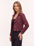 Diagyn Suede Biker Jacket – Women Cropped Moto Jacket Fall Casual Evening Streetwear Asymmetric Zip Jacket