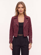 Diagyn Suede Biker Jacket – Women Cropped Moto Jacket Fall Casual Evening Streetwear Asymmetric Zip Jacket