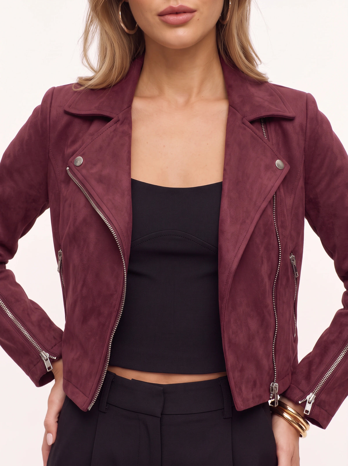 Diagyn Suede Biker Jacket – Women Cropped Moto Jacket Fall Casual Evening Streetwear Asymmetric Zip Jacket