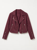 Diagyn Suede Biker Jacket – Women Cropped Moto Jacket Fall Casual Evening Streetwear Asymmetric Zip Jacket