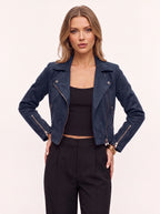 Diagyn Suede Biker Jacket – Women Cropped Moto Jacket Fall Casual Evening Streetwear Asymmetric Zip Jacket