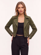 Diagyn Suede Biker Jacket – Women Cropped Moto Jacket Fall Casual Evening Streetwear Asymmetric Zip Jacket