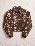 Fawnpeck Spotted Crop Bomber Jacket – Printed Zip Front Women Casual Autumn Streetwear Cropped Jacket