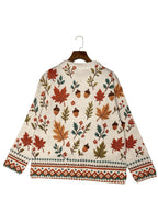 Maplif Embroidered Button-Front Cardigan – Knit Women Autumn Fall Embroidered Woodland Casual Cardigan