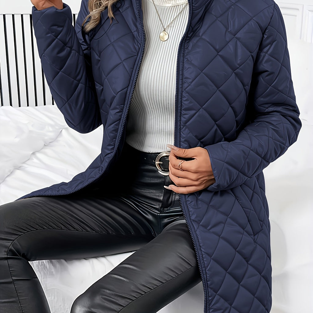 Diquilenne Diamond Quilted Longline Coat – Padded Jacket Women Hooded Winter Ladies Quilted Coat