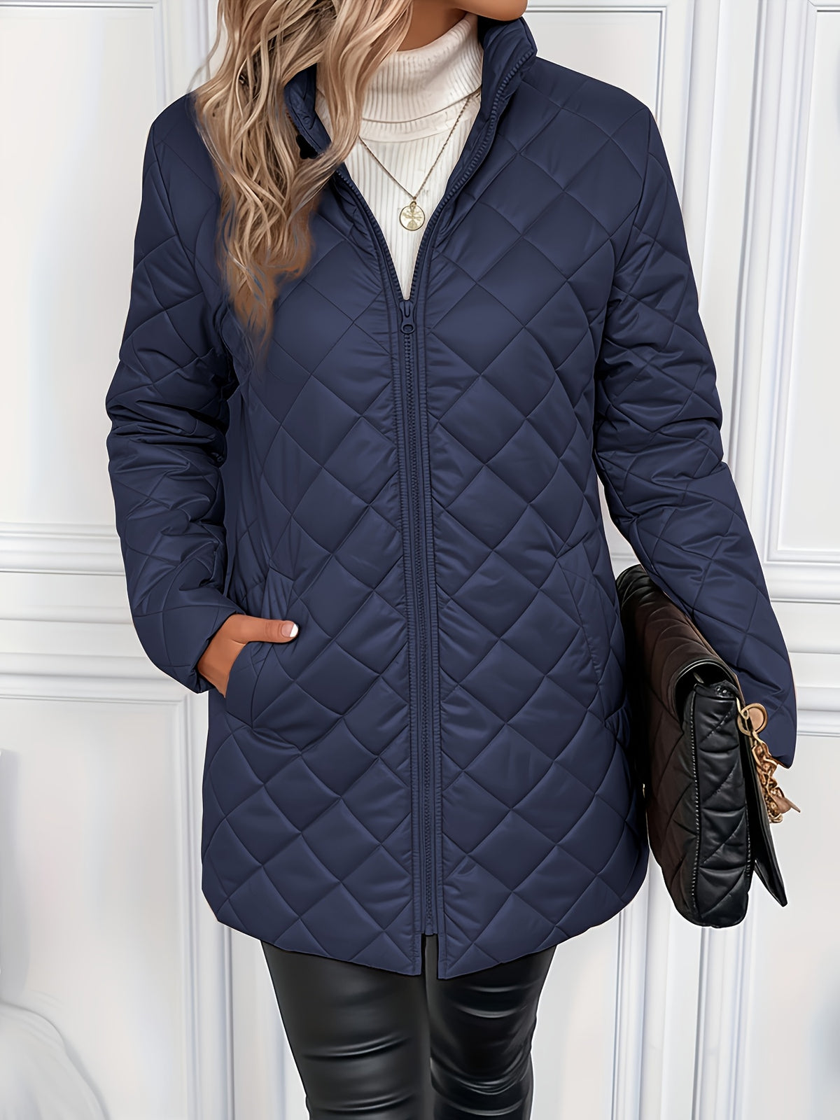 Diquilenne Diamond Quilted Longline Coat – Padded Jacket Women Hooded Winter Ladies Quilted Coat
