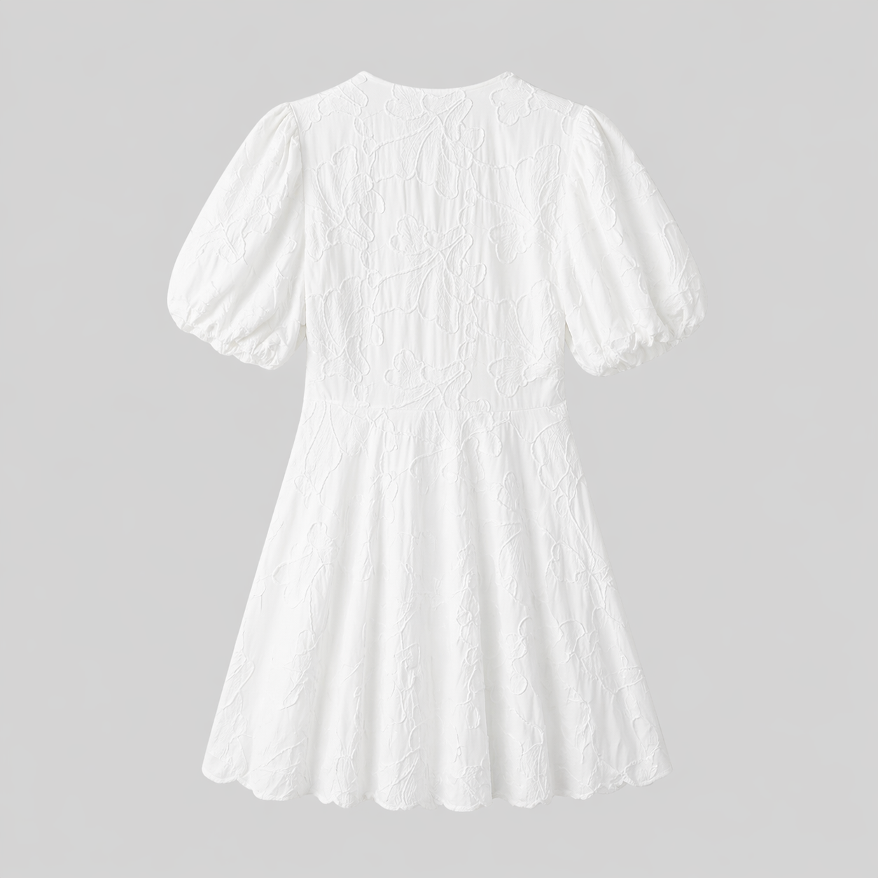 Embria Puff Sleeve Midi Dress – White Embroidered Women Wedding Guest Party Elegant Puff Sleeve Dress