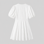 Embria Puff Sleeve Midi Dress – White Embroidered Women Wedding Guest Party Elegant Puff Sleeve Dress