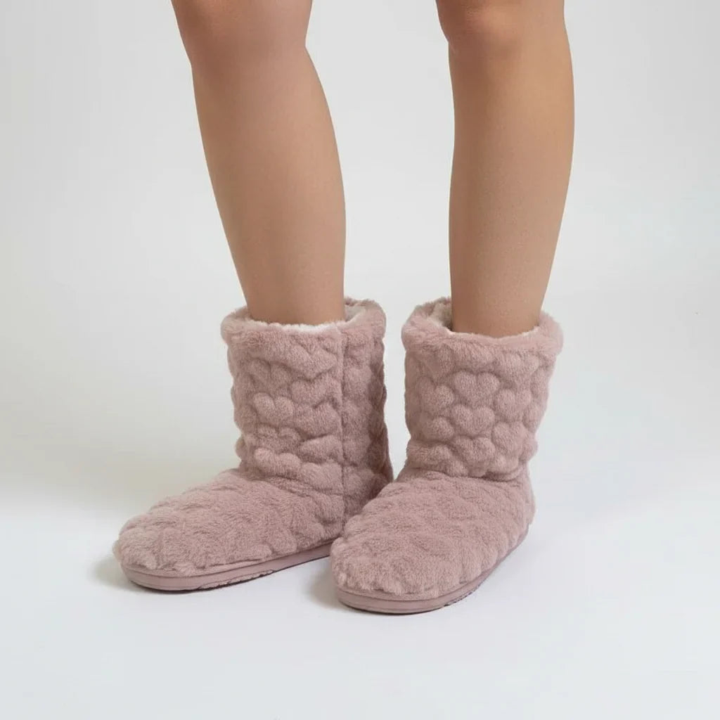 Quilge Fleece Slipper Boots – Women Fluffy Faux Fur Lined Cosy House Indoor Winter Warm Slippers