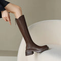 Stythen Knee-High Platform Boots – Leather Block Heel Side Zip Women Knee High Boots