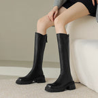 Stythen Knee-High Platform Boots – Leather Block Heel Side Zip Women Knee High Boots