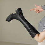 Stythen Knee-High Platform Boots – Leather Block Heel Side Zip Women Knee High Boots