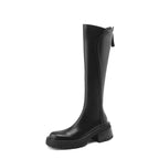 Stythen Knee-High Platform Boots – Leather Block Heel Side Zip Women Knee High Boots