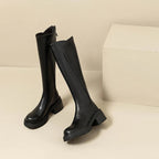 Stythen Knee-High Platform Boots – Leather Block Heel Side Zip Women Knee High Boots