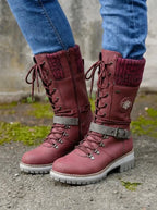 Knitara Knitted Lace-Up Calf Boots – Women Combat Chunky Platform Winter Casual Streetwear Boots
