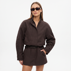 Ofzitta Funnel Neck Faux Suede Jacket – Oversized Women Casual Streetwear Bomber Zip Jacket