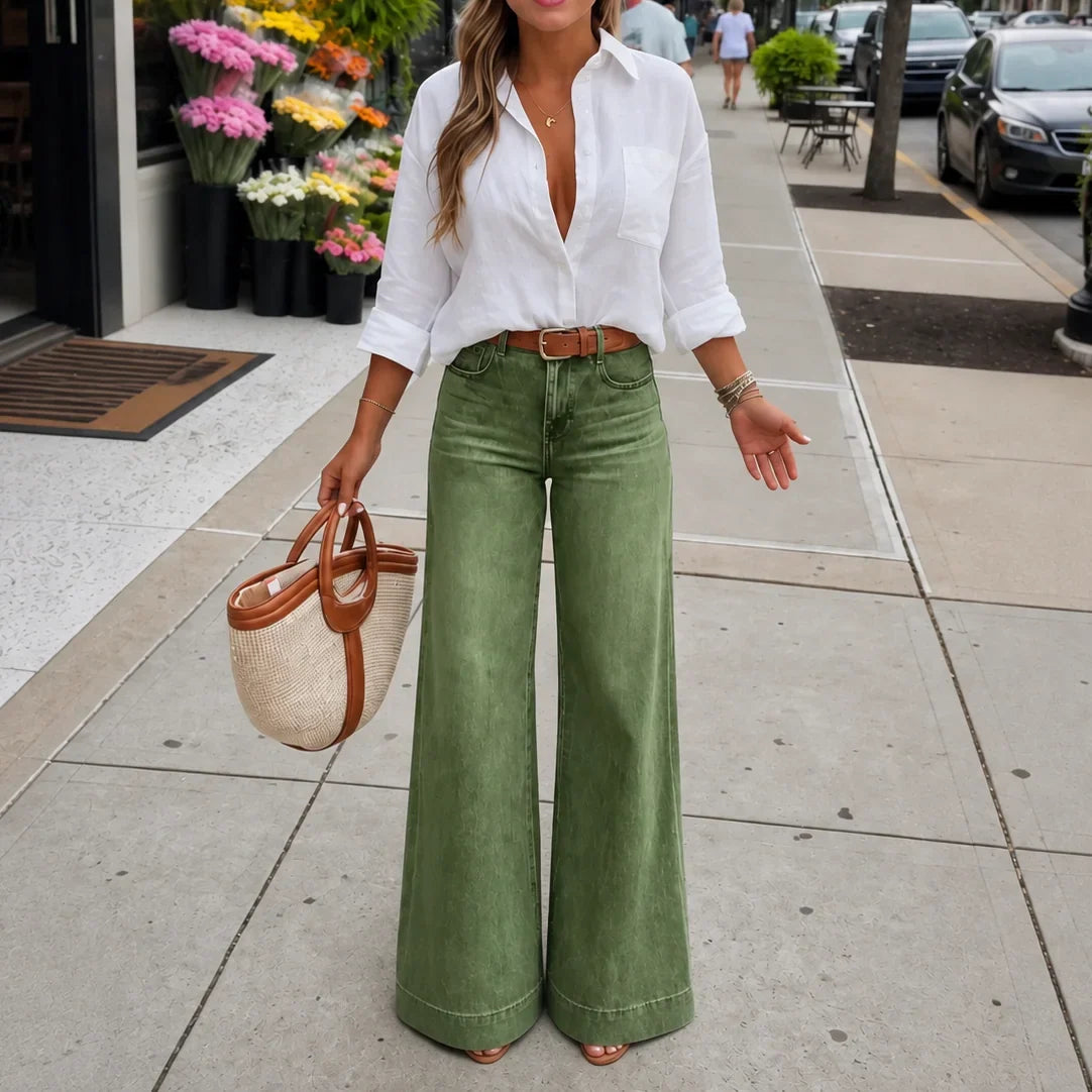 Threama High-Rise Wide-Leg Jeans – Denim Women Casual Workwear Vintage Retro 70s Wide-Leg Trousers